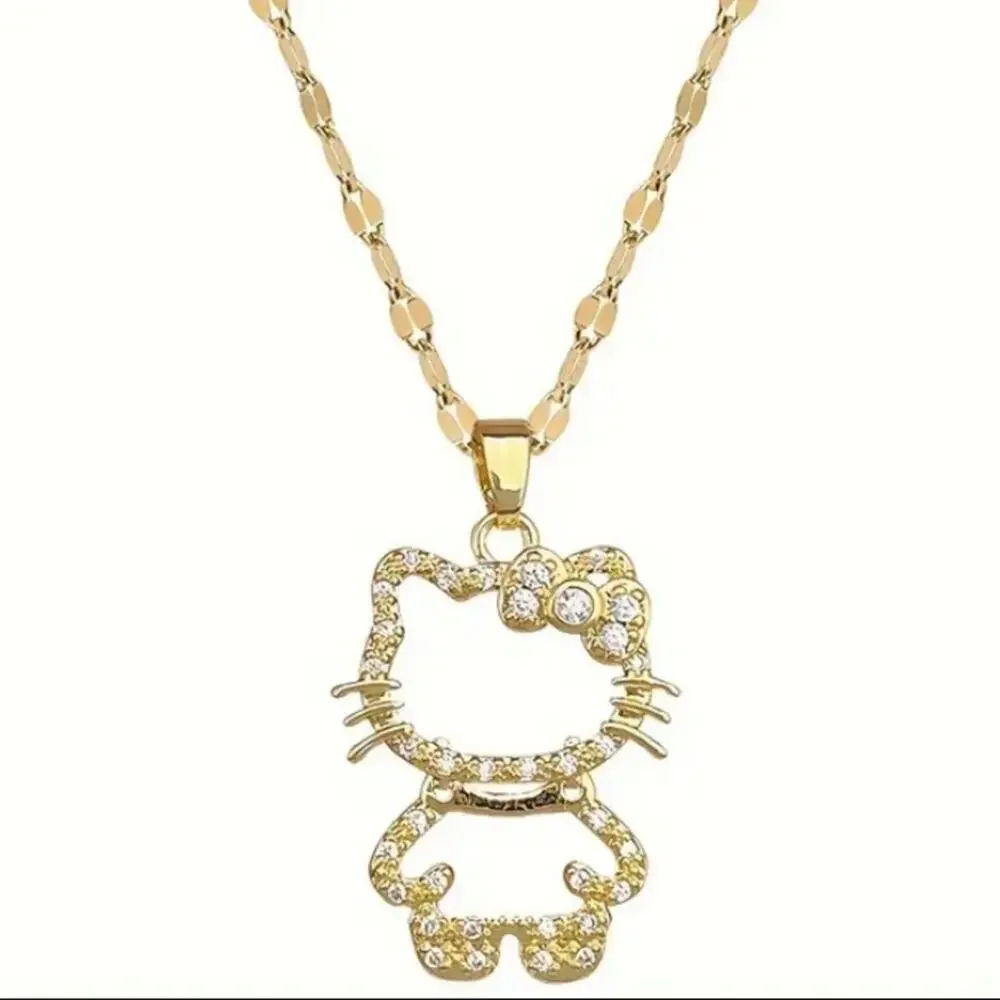 Gold Hello Kitty Hollow Zircon Necklace